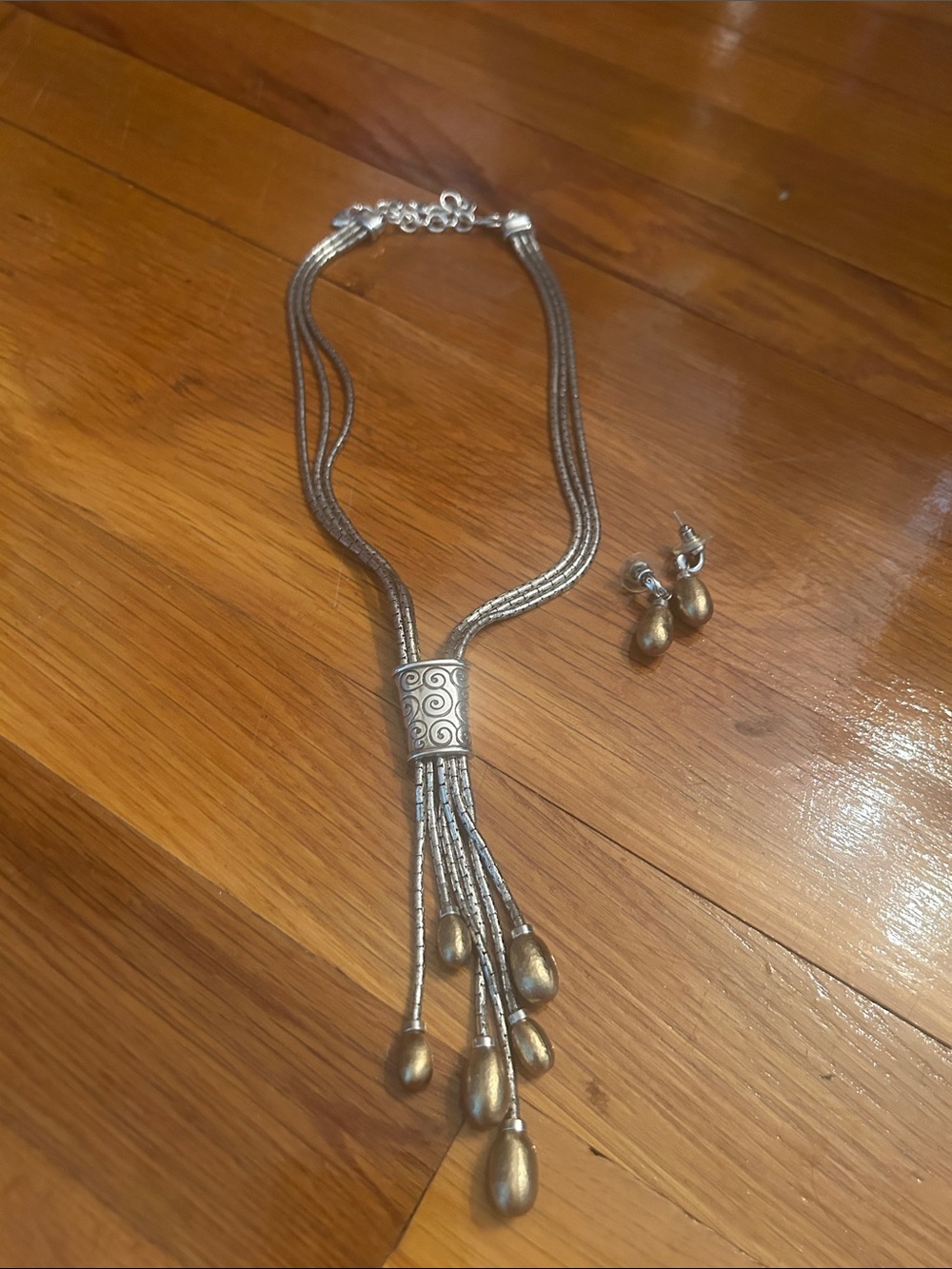 Brighton Silver- and Gold-Tone Multi-Strand Tassel Necklace with Teardrop Drops